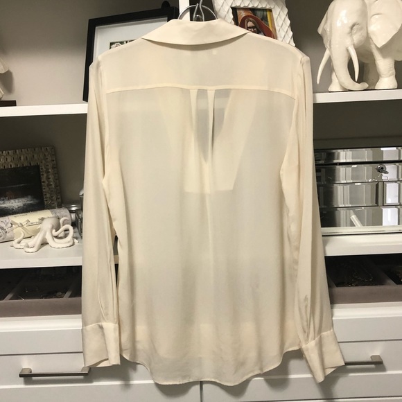 Sheer ivory 100% silk long-sleeved blouse - Picture 2 of 2